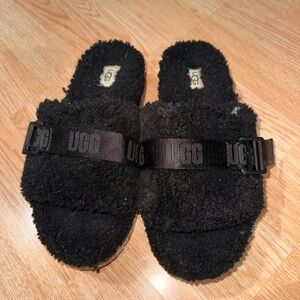 UGG Black Fuzzy Slide Slippers